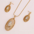 61819 moda venda quente indiano lindo diamante branco banhado a ouro conjuntos de jóias colar e brinco